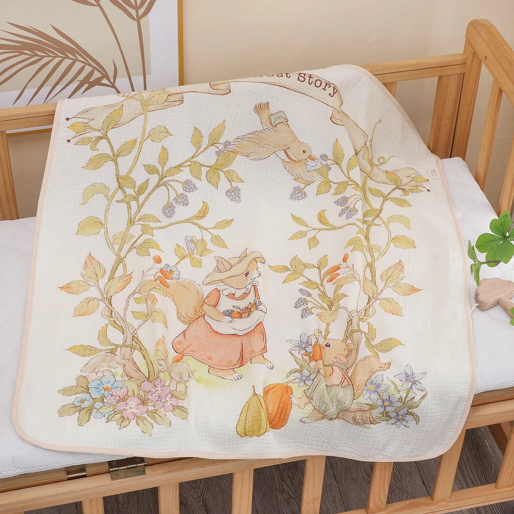 Couverture bebe oiseaux et écureuil