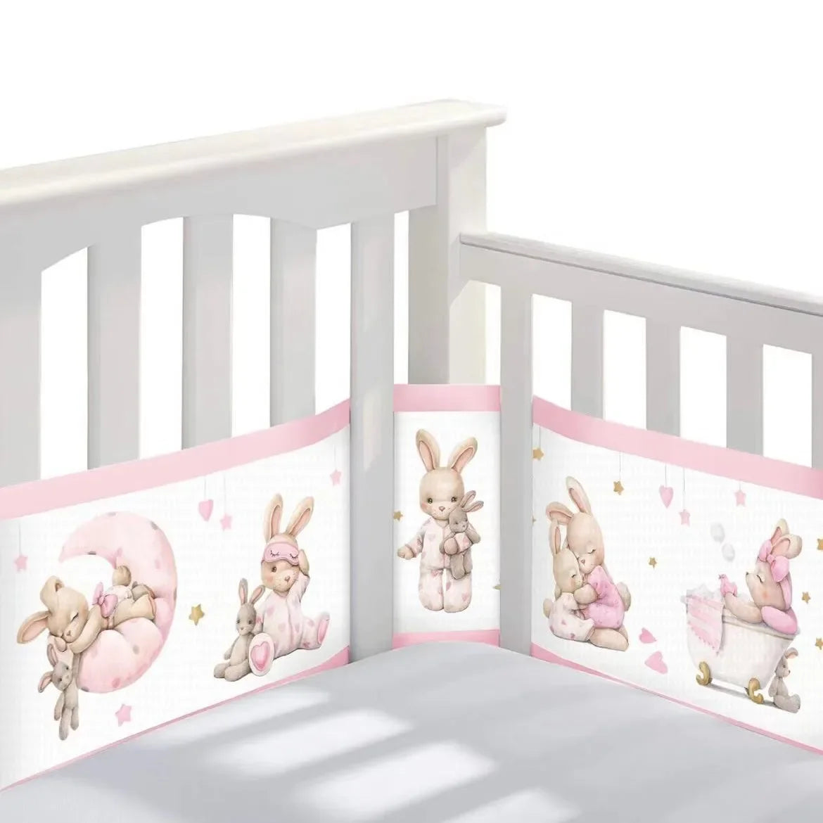 tour de lit bebe en Maille respirant-4 côtés lapin