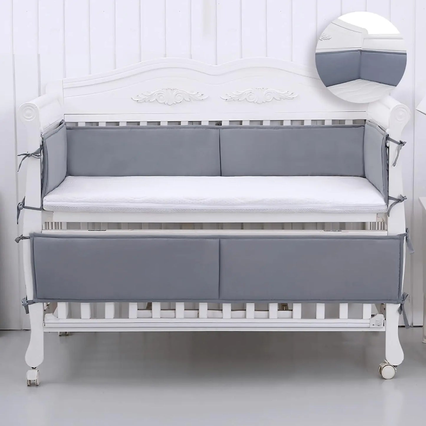 tour de lit bébé fille gris