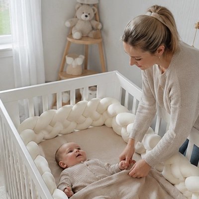 Tour de lit tresse bébé allongé gazouillé
