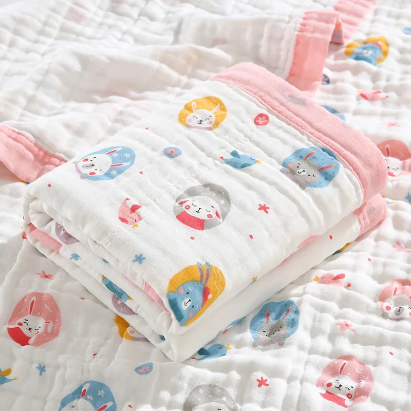Couverture bebe en Gaze de Coton paradis lapin rose