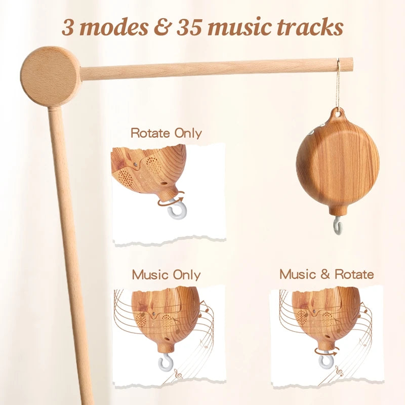 Boîte à musique rotative pour nouveau-nés, berceau pour bébé de 0 à 12 mois, hochet suspendu couleur bois, jouets musicaux apaisants, cadeau pour bébé