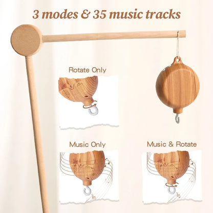 Boîte à musique rotative pour nouveau-nés, berceau pour bébé de 0 à 12 mois, hochet suspendu couleur bois, jouets musicaux apaisants, cadeau pour bébé
