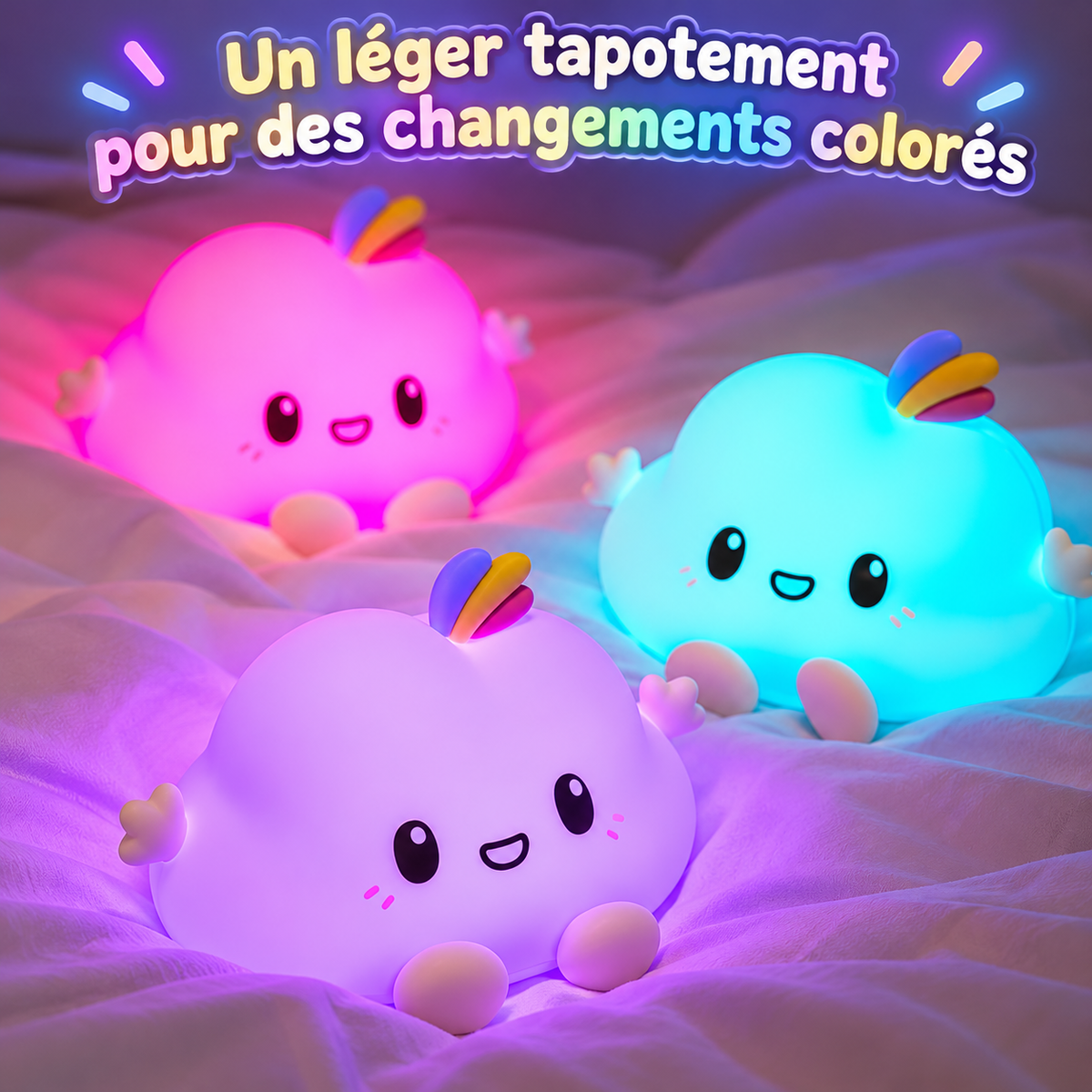 Veilleuses chambre bébé nuages aux couleurs enchantées