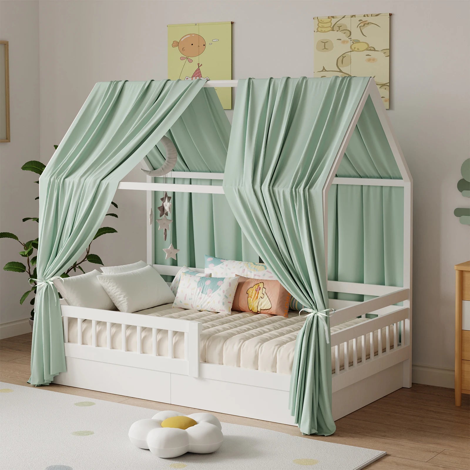 ciel de lit cabane vert