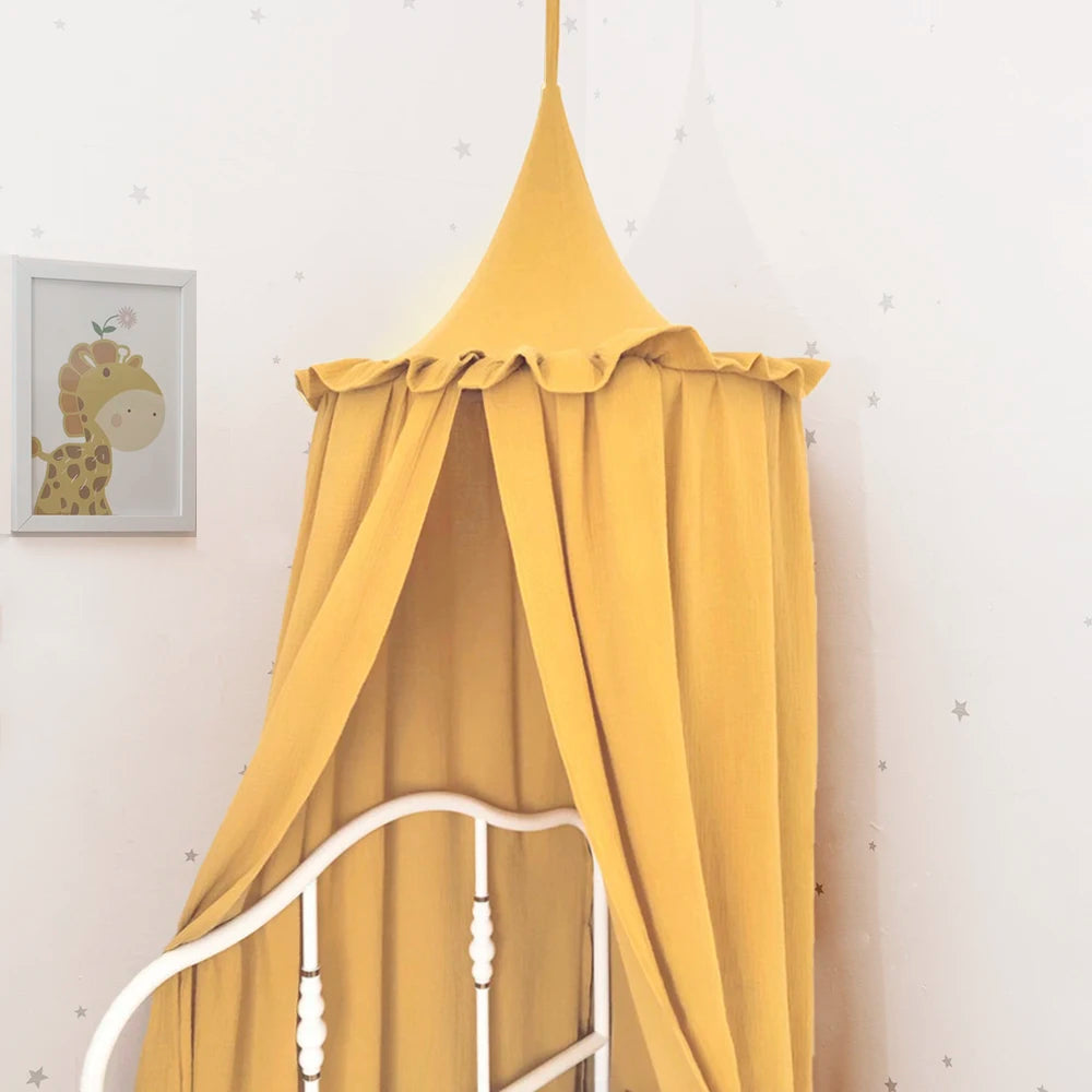 ciel de lit en coton jaune moutarde