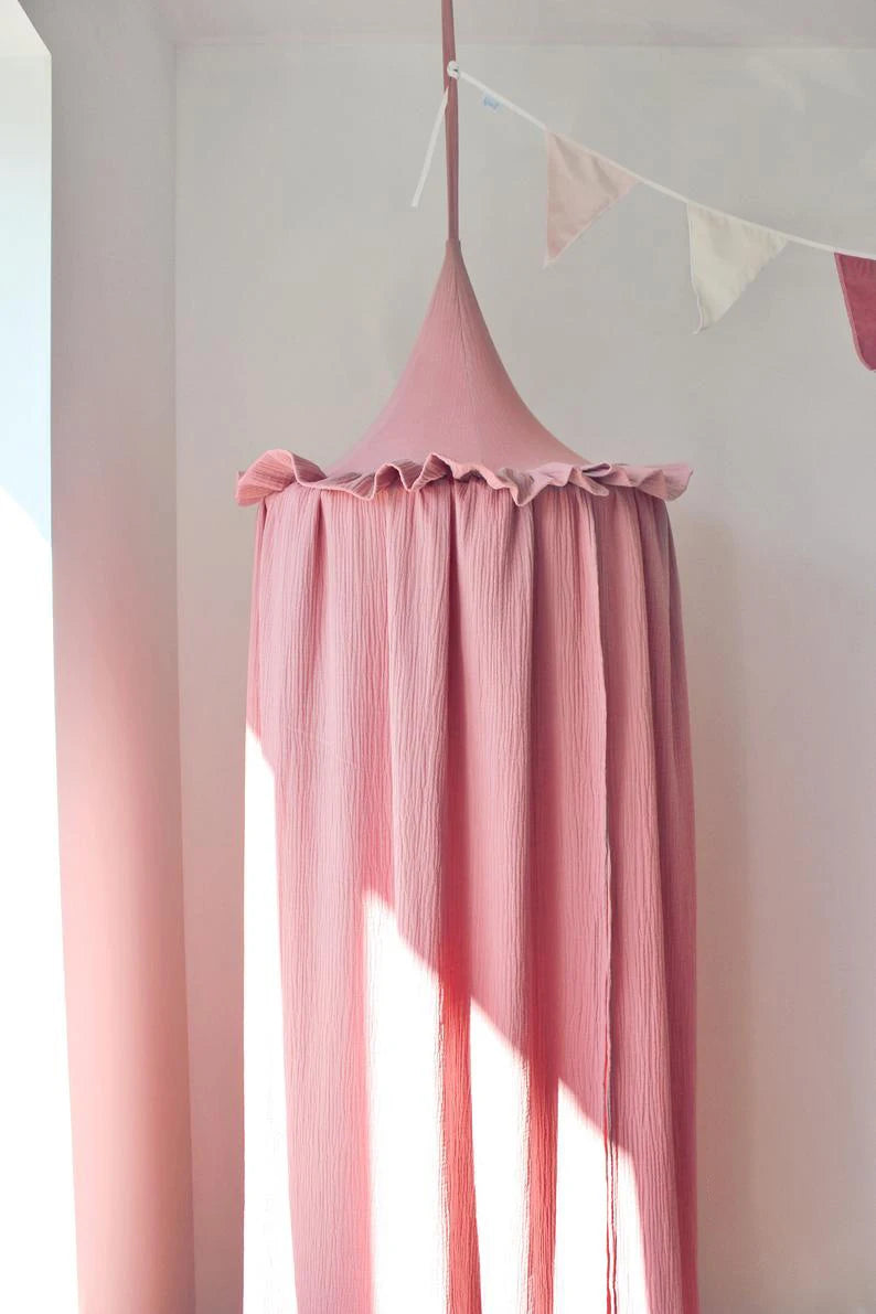 ciel de lit en coton rose
