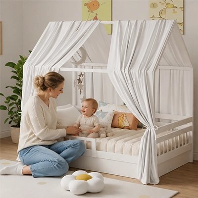 Ciel de lit enfant blanc deux pièces