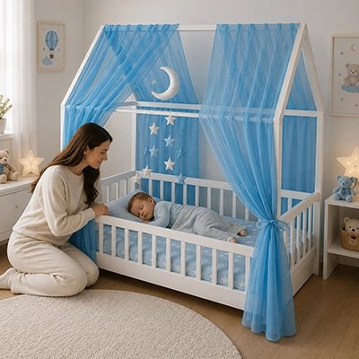 Ciel de lit enfant bleu deux pièces