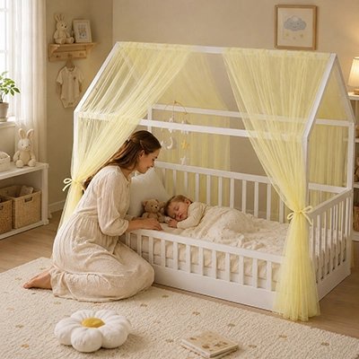Ciel de lit enfant jaune deux pièces