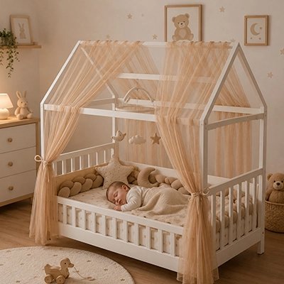 Ciel de lit enfant marron confort bébé