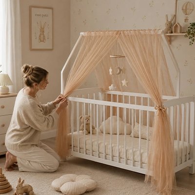 Ciel de lit enfant marron deux pièces