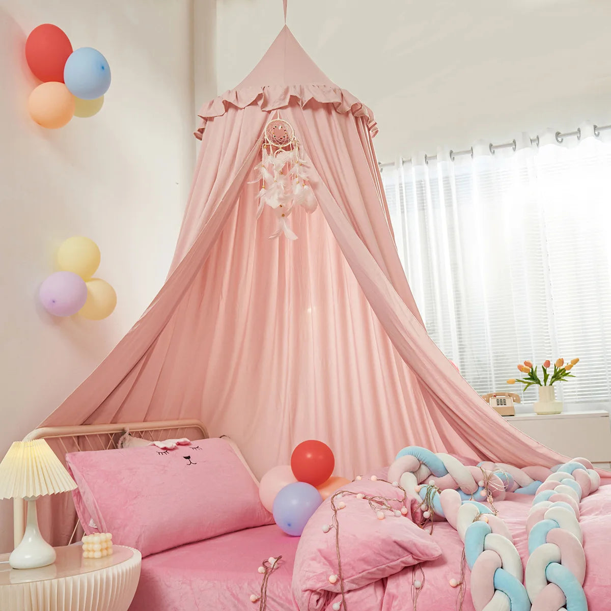 ciel de lit pour bebe rose