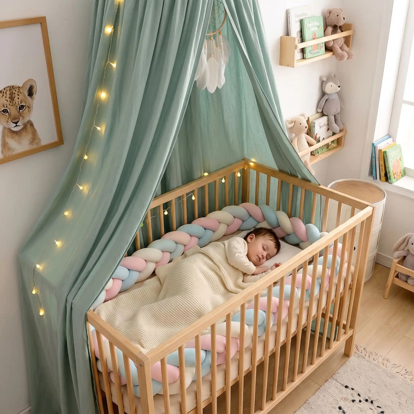 lit vert sauge bébé dort  
 confortablement