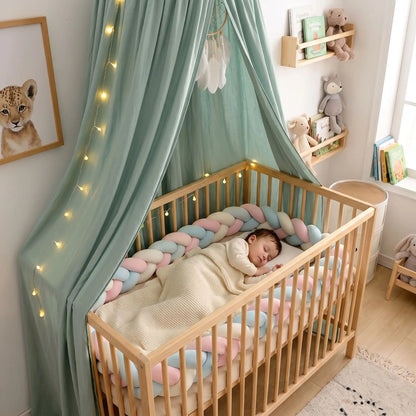 lit vert sauge bébé dort  
 confortablement