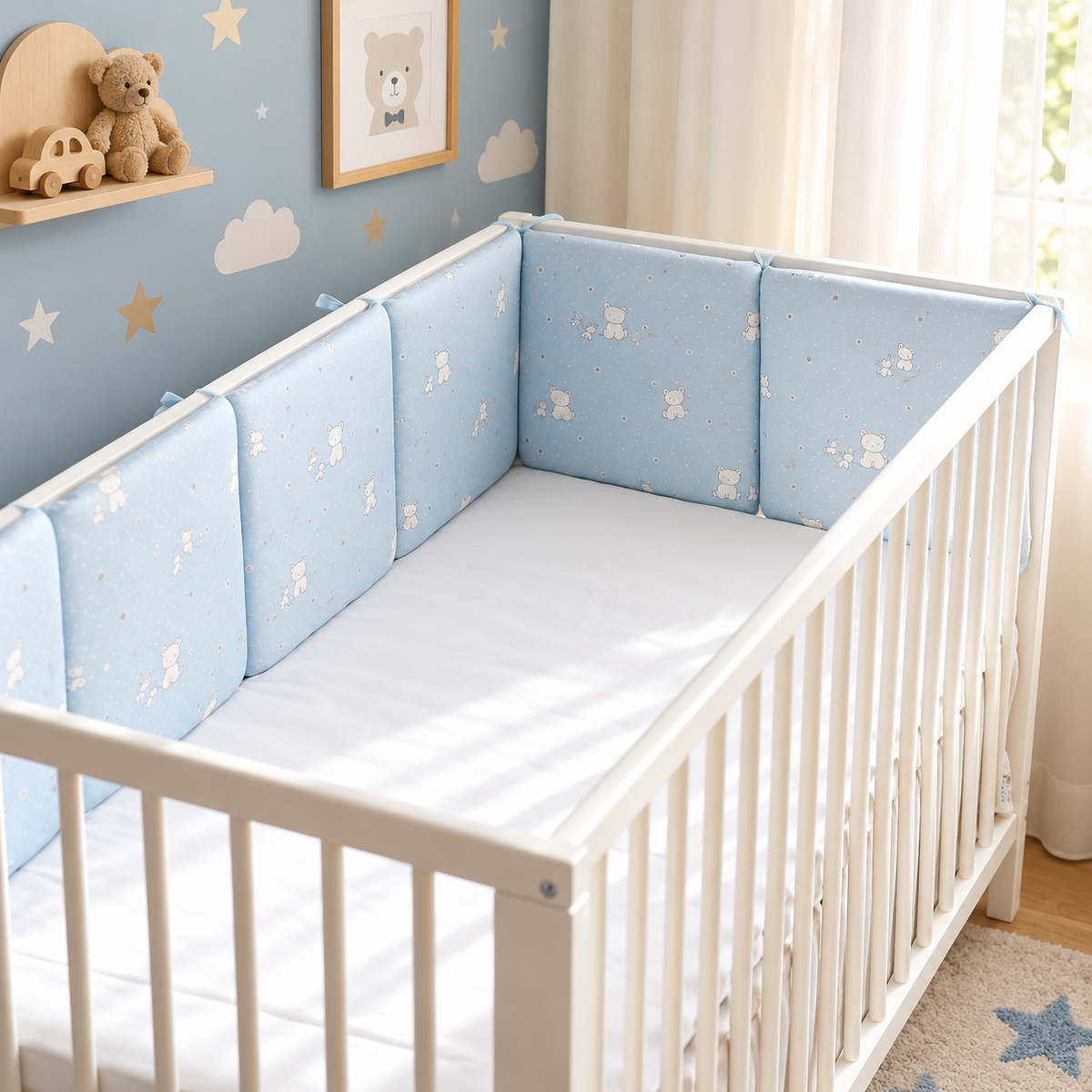 contour de lit bébé garçon bleu ourson