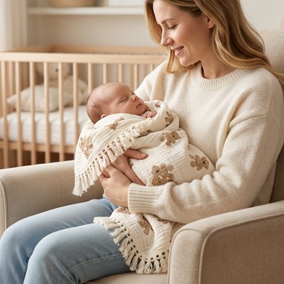 Couverture bébé mousseline ours