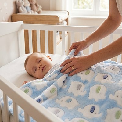 Couverture bébé bleu sur bébé garçon dormant