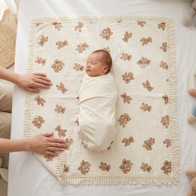 Couverture bébé carrée ours beige