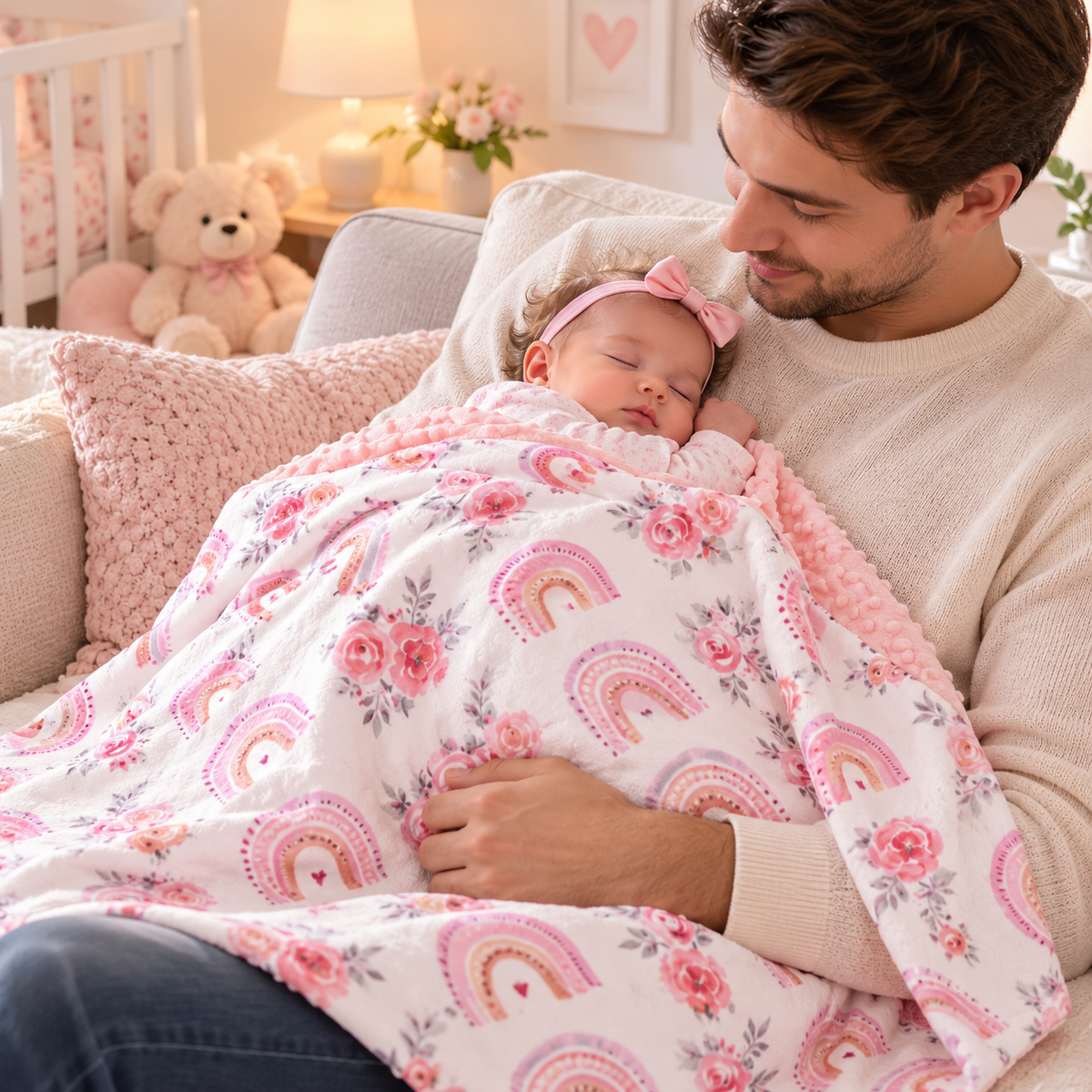 couverture bébé naissance fille rose imprimé