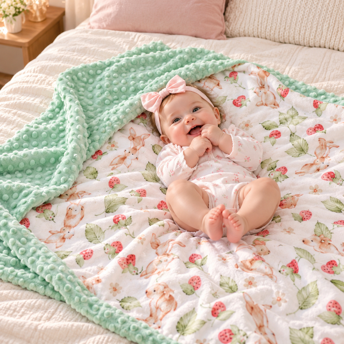 couverture bébé naissance fille vert imprimé