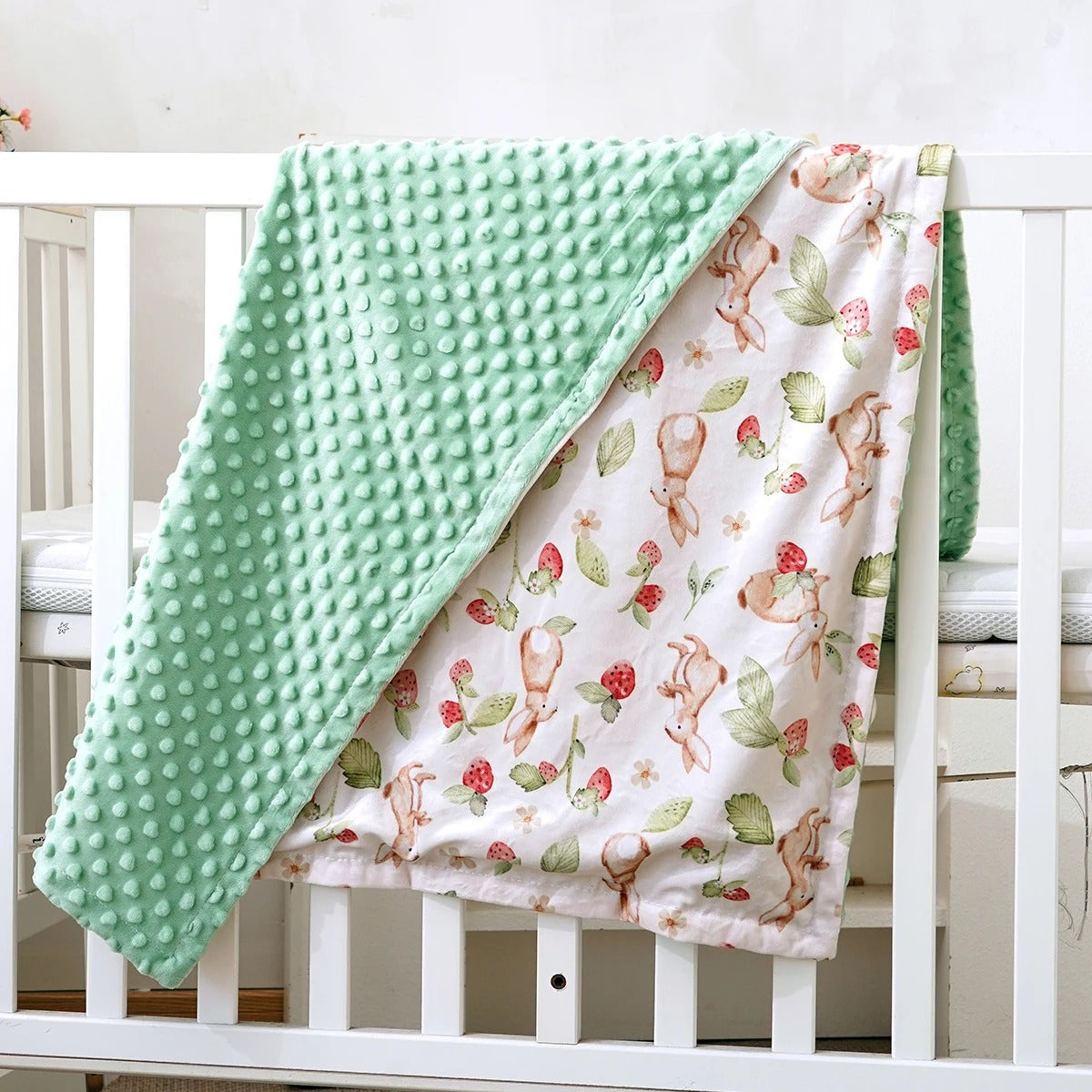couverture bébé naissance fille vert lapin