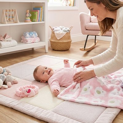 Couverture bébé rose sur bébé fille allonger