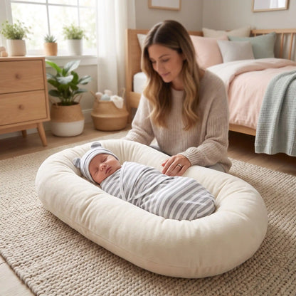 couverture emmaillotage gris rayer sur bébé dans réducteur