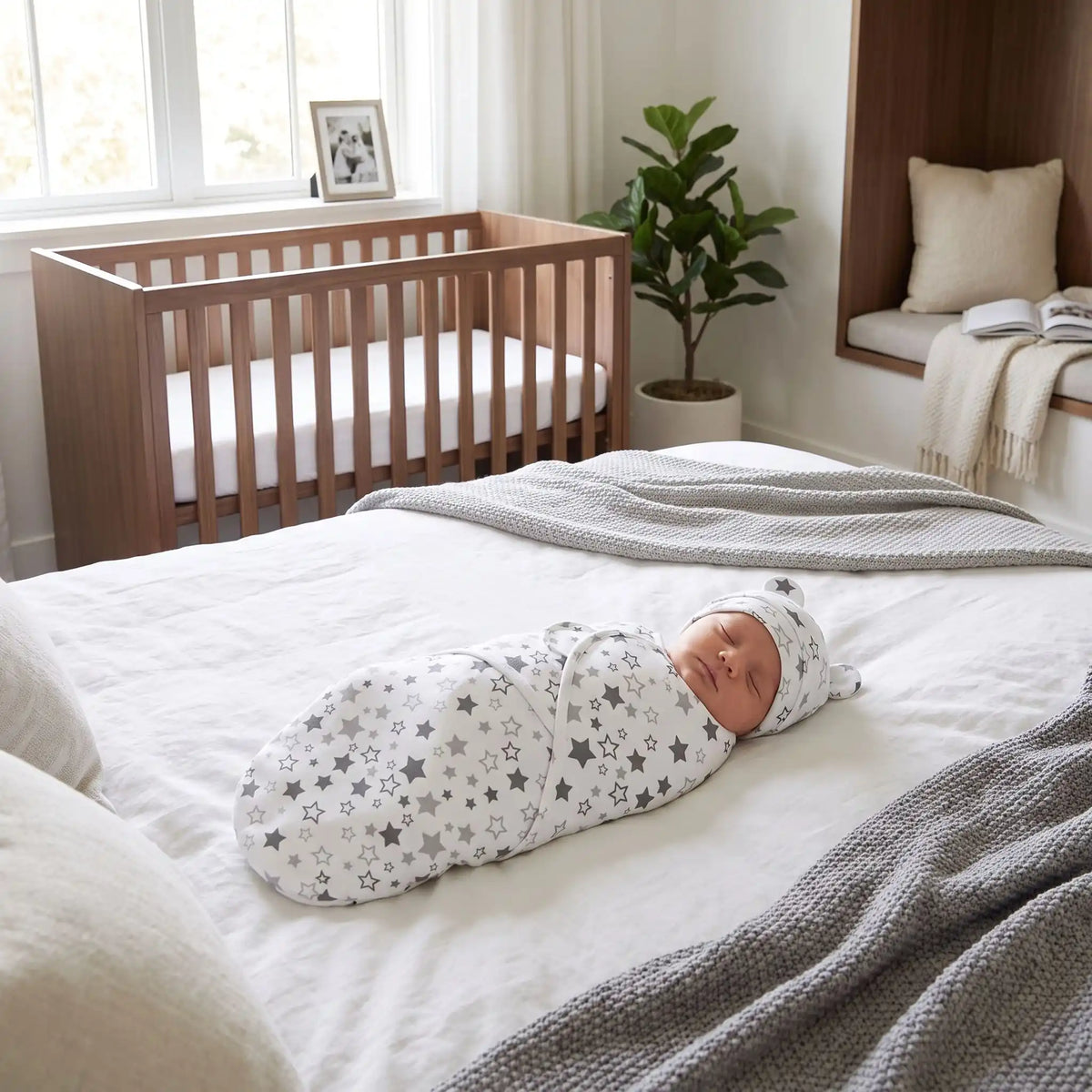 couverture emmaillotage sur bébé dort paisiblement