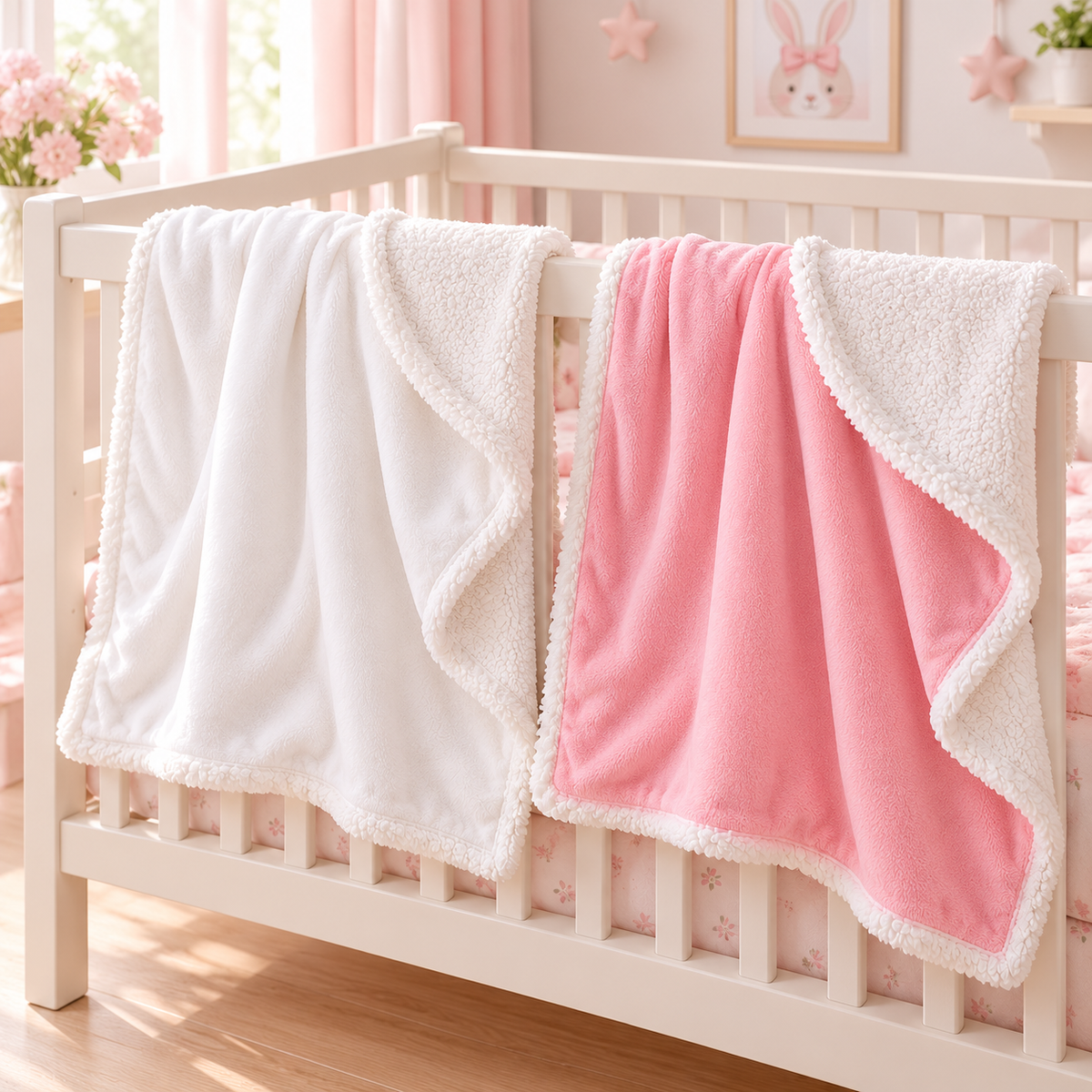 couverture naissance bébé deux couleurs rose blanc