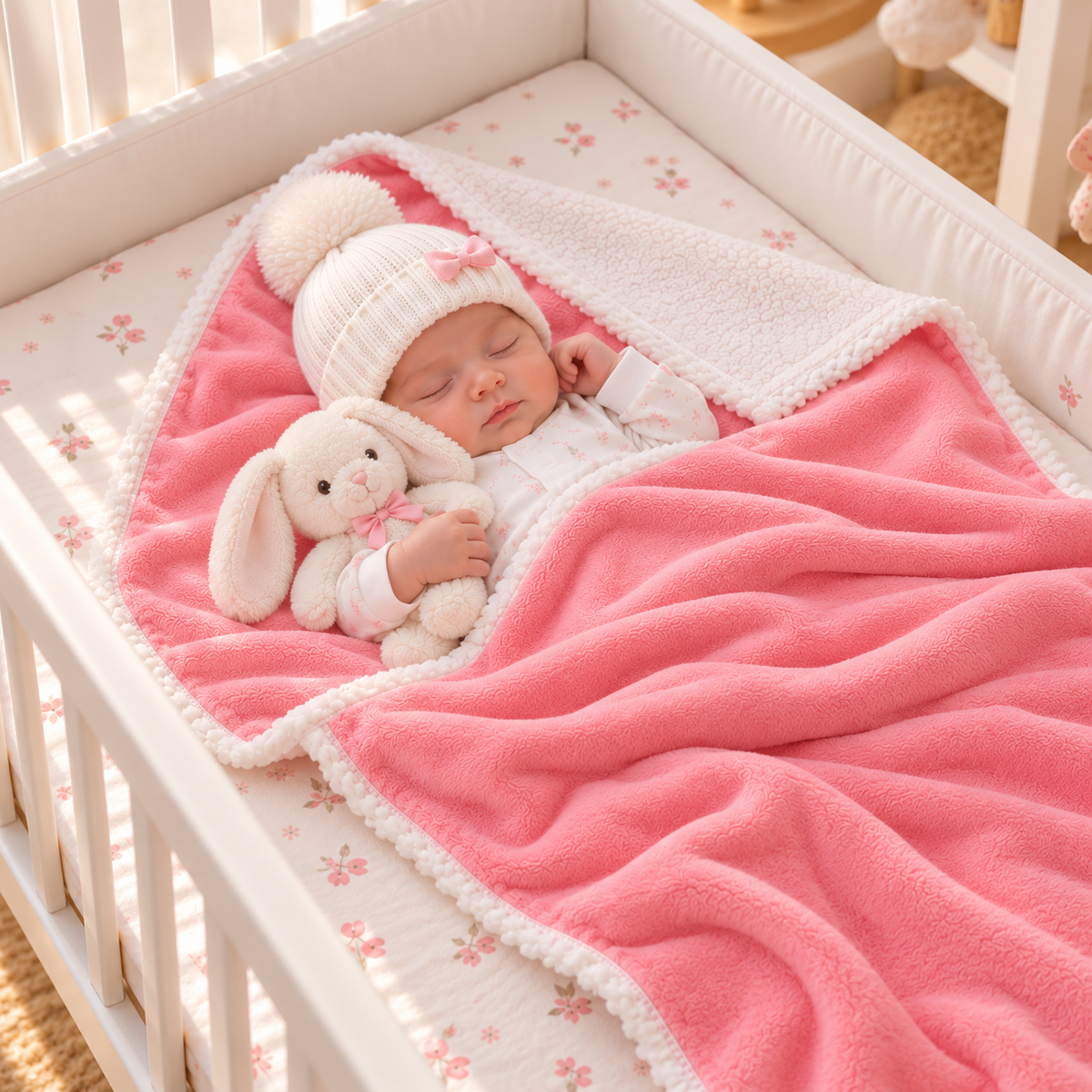 couverture naissance bébé rose nouveau-né endormie