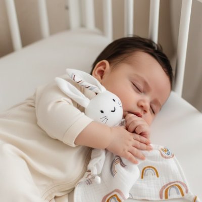 Doudou lapin arc en ciel blanc