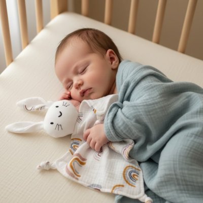 Doudou lapin arc-en-ciel