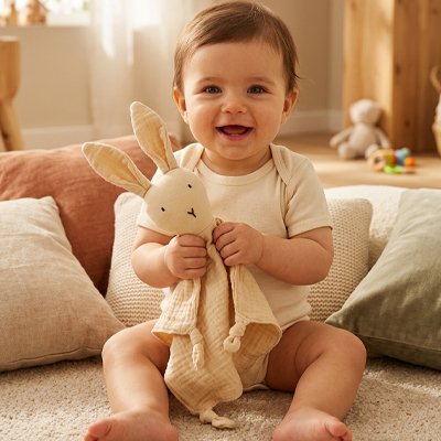 Doudou lapin beige et bébé