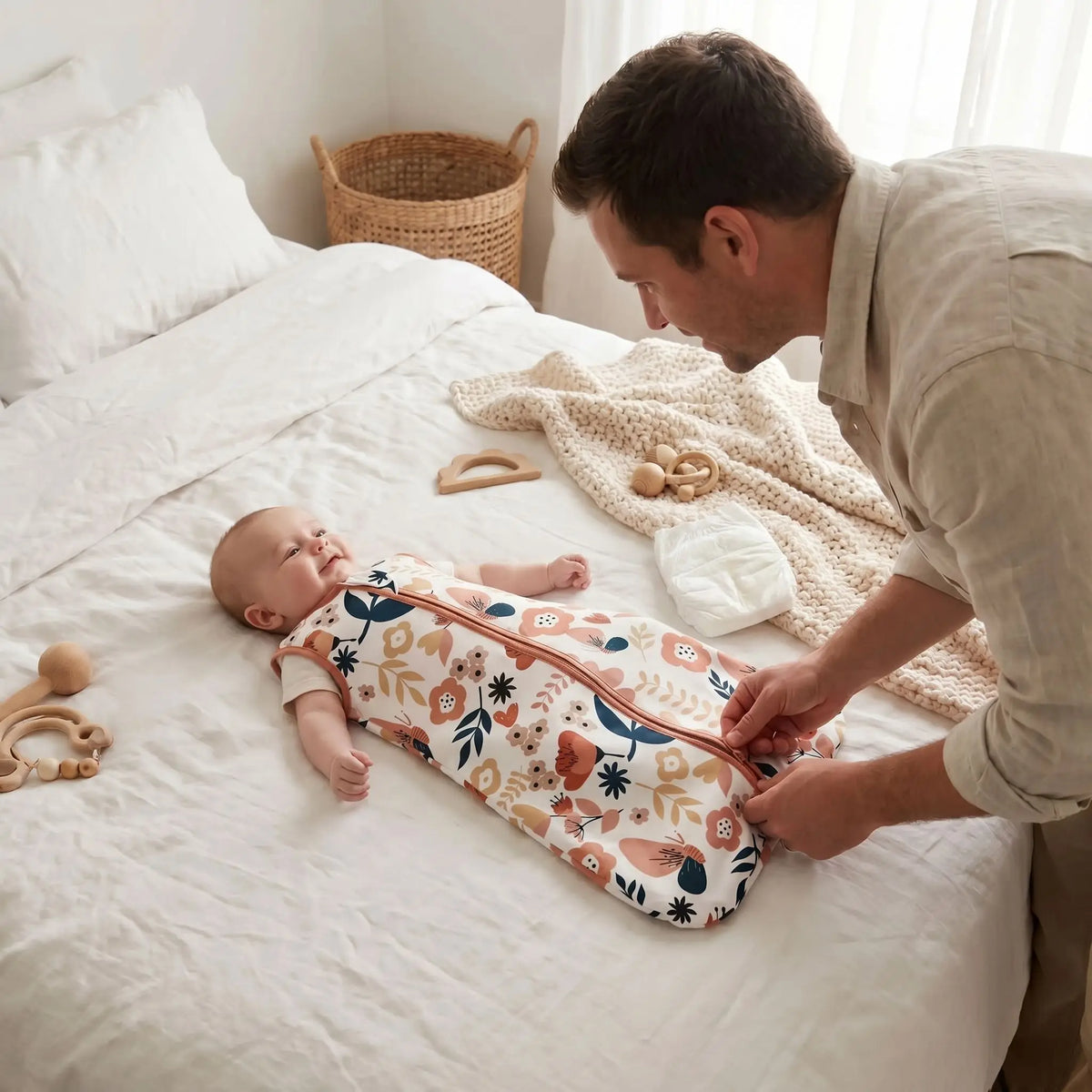 gigoteuse bébé fille papa près changer couche