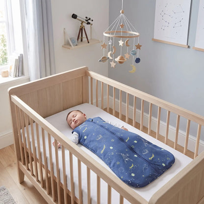 gigoteuse bébé garçon bleu spatial sur bébé dormir