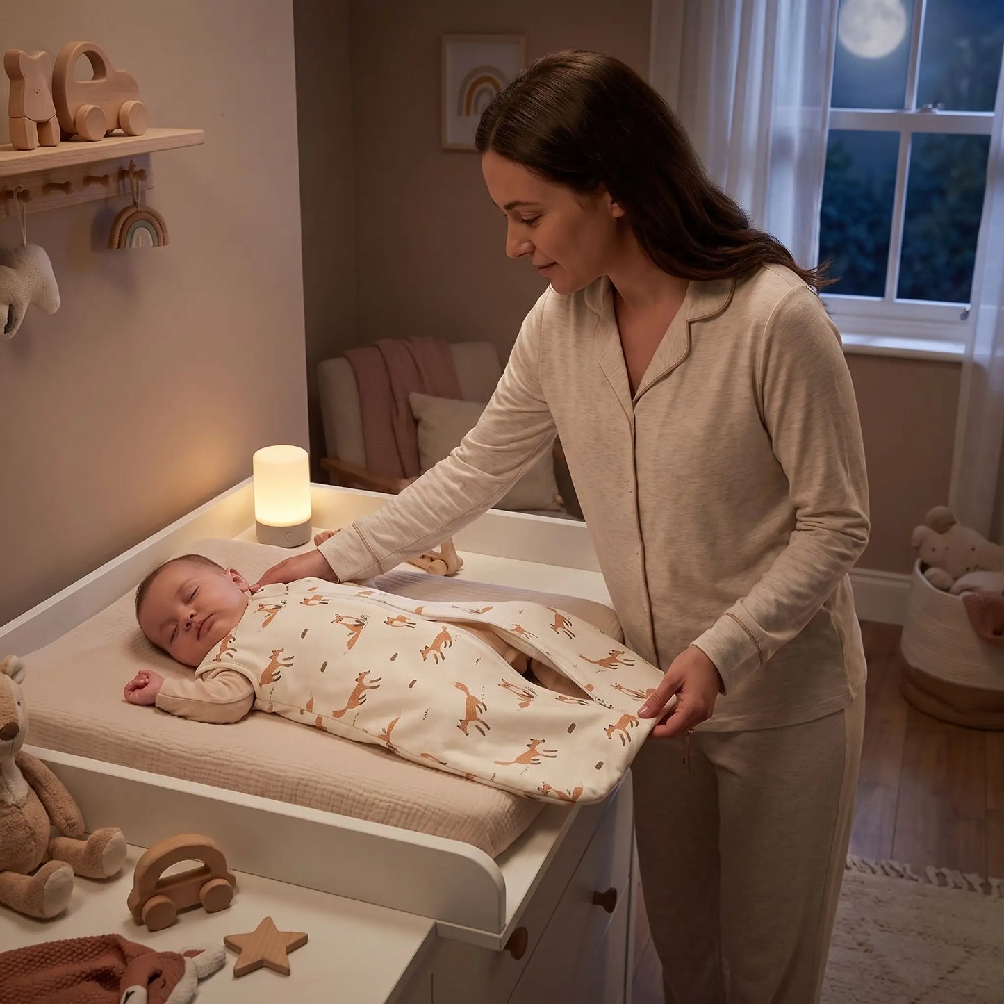  gigoteuse été bébé renard sur bébé maman change couche