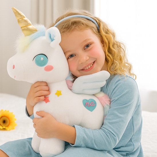 Licorne peluche blanc et bleu