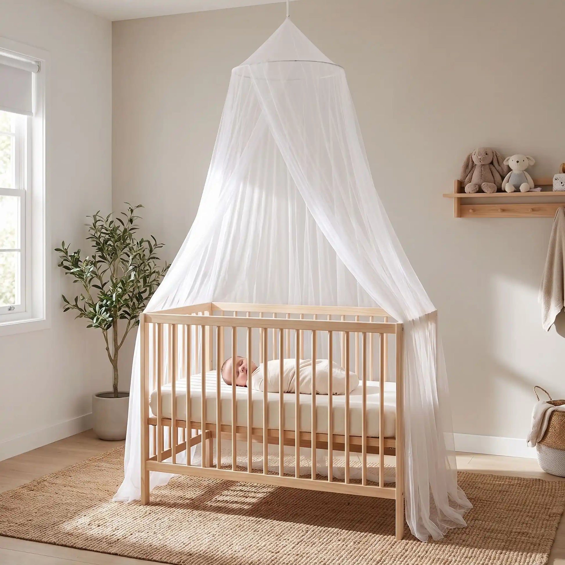 lit moustiquaire bébé blanc bébé dort