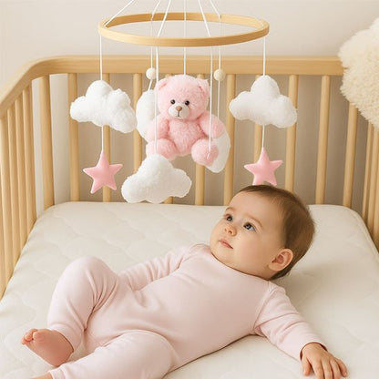 Mobile bebe avec bebe gazouille dans berceau