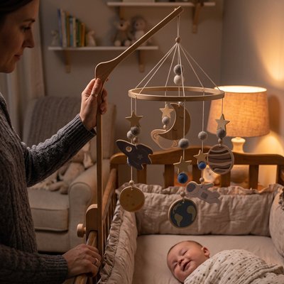 Mobile bebe globe avec support bébé dormant