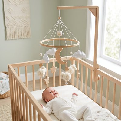 Mobile bébé mouton blanc avec support