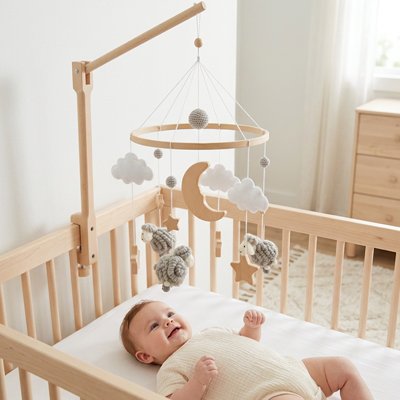 Mobile bébé mouton gris avec support