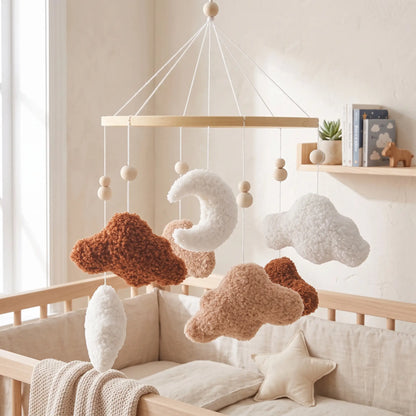 mobile lit bébé nuage et lune suspendu