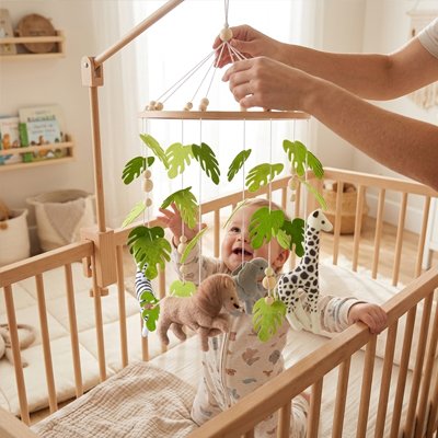 Mobile pour bébé safari maman installe