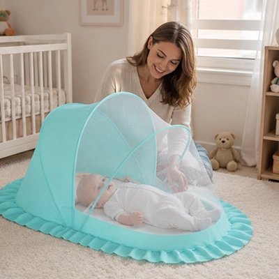 Moustiquaires lit bébé bleu turquoise