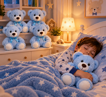 ours en peluche 5 pièces bleu avec petit garçon