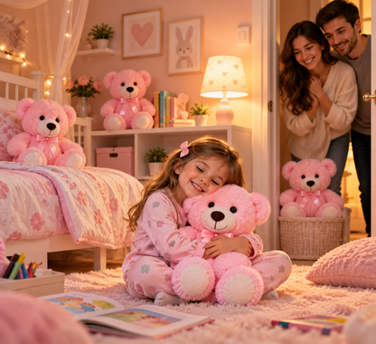 ours en peluche 5 pièces rose avec petite fille