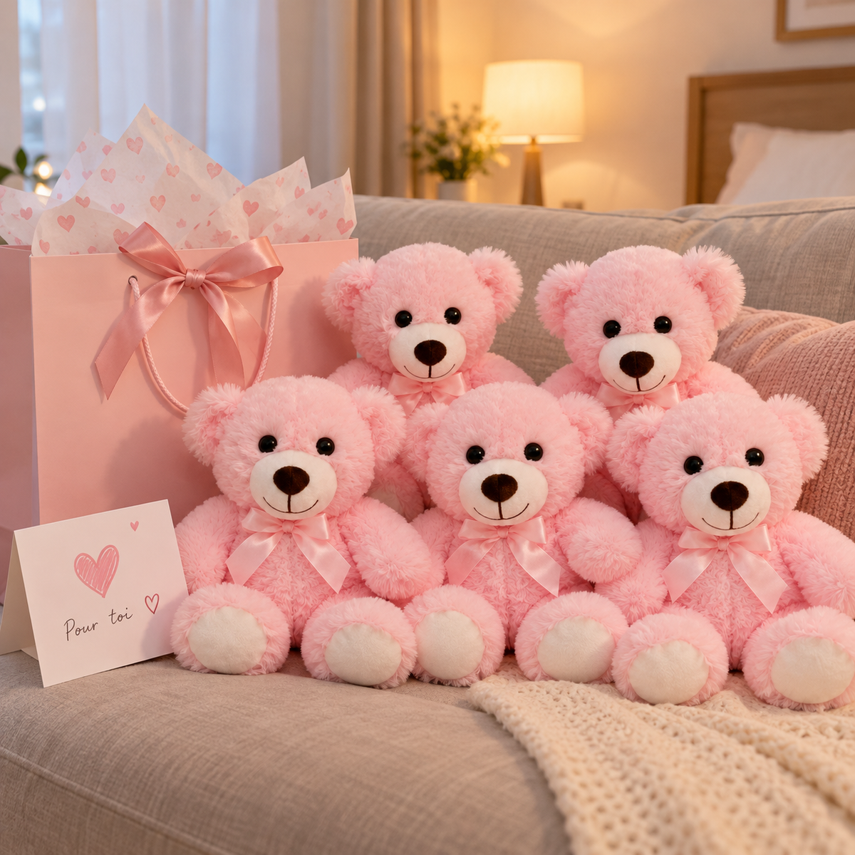 ours en peluche 5 pièces rose pour cadeau