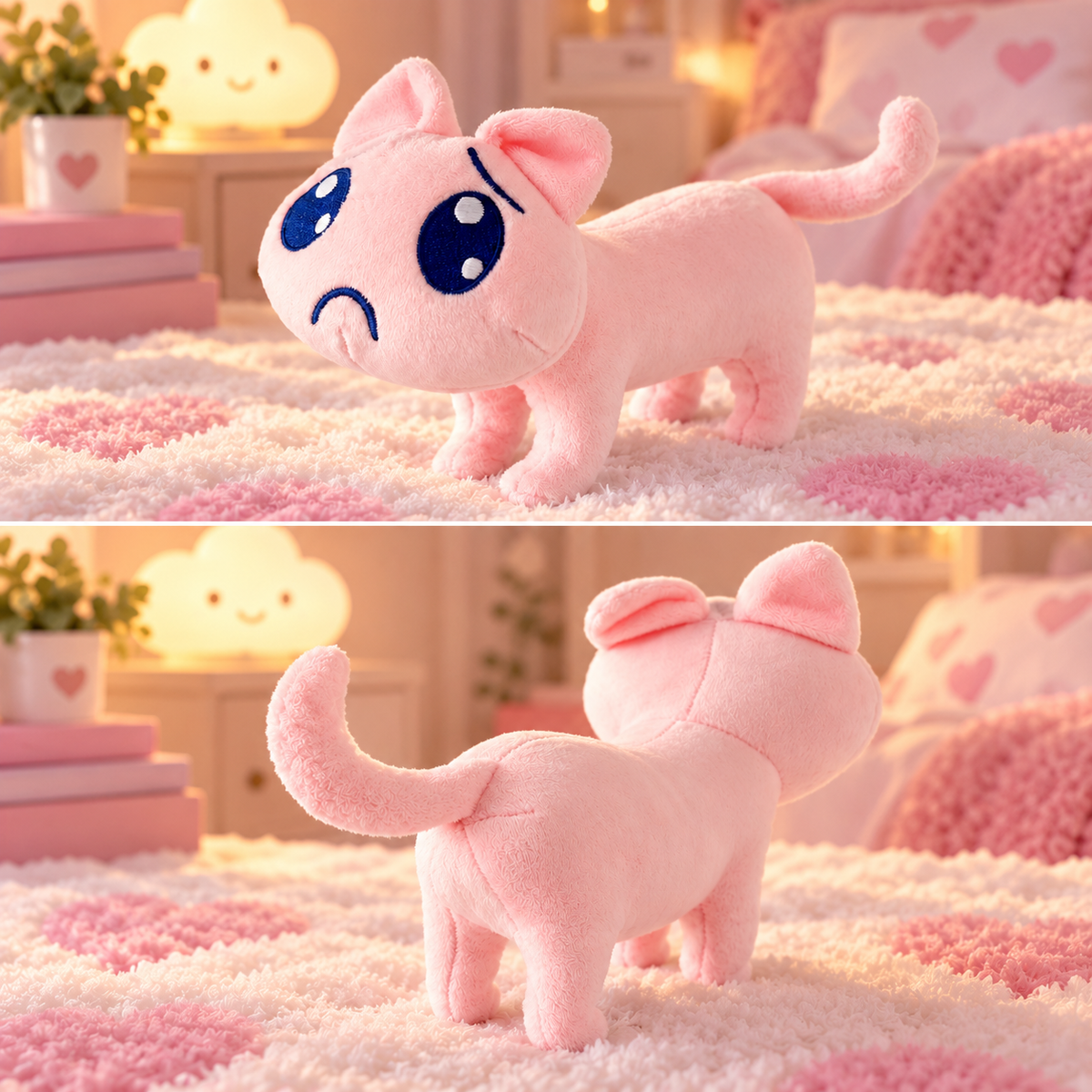 peluche chat rose vues avant et arrière
